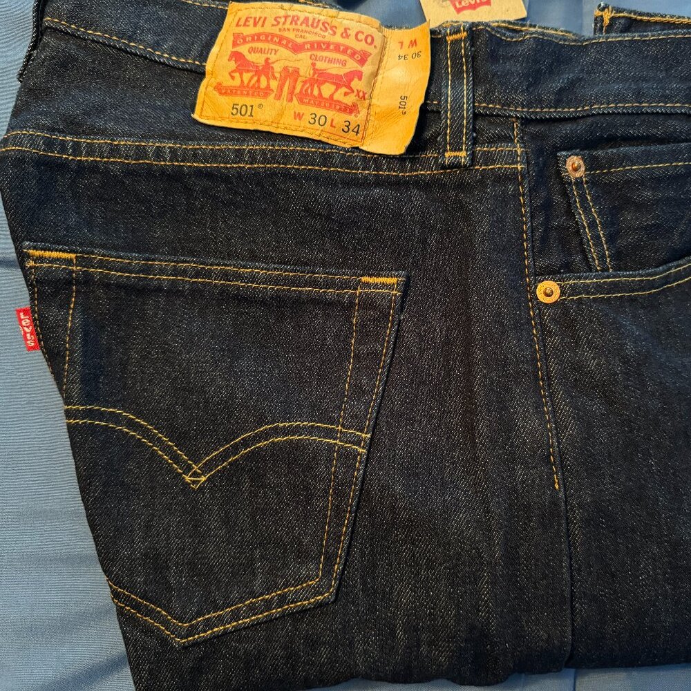 Levi's 501 Denim Straight Leg Blue Jeans - W-30, L-34